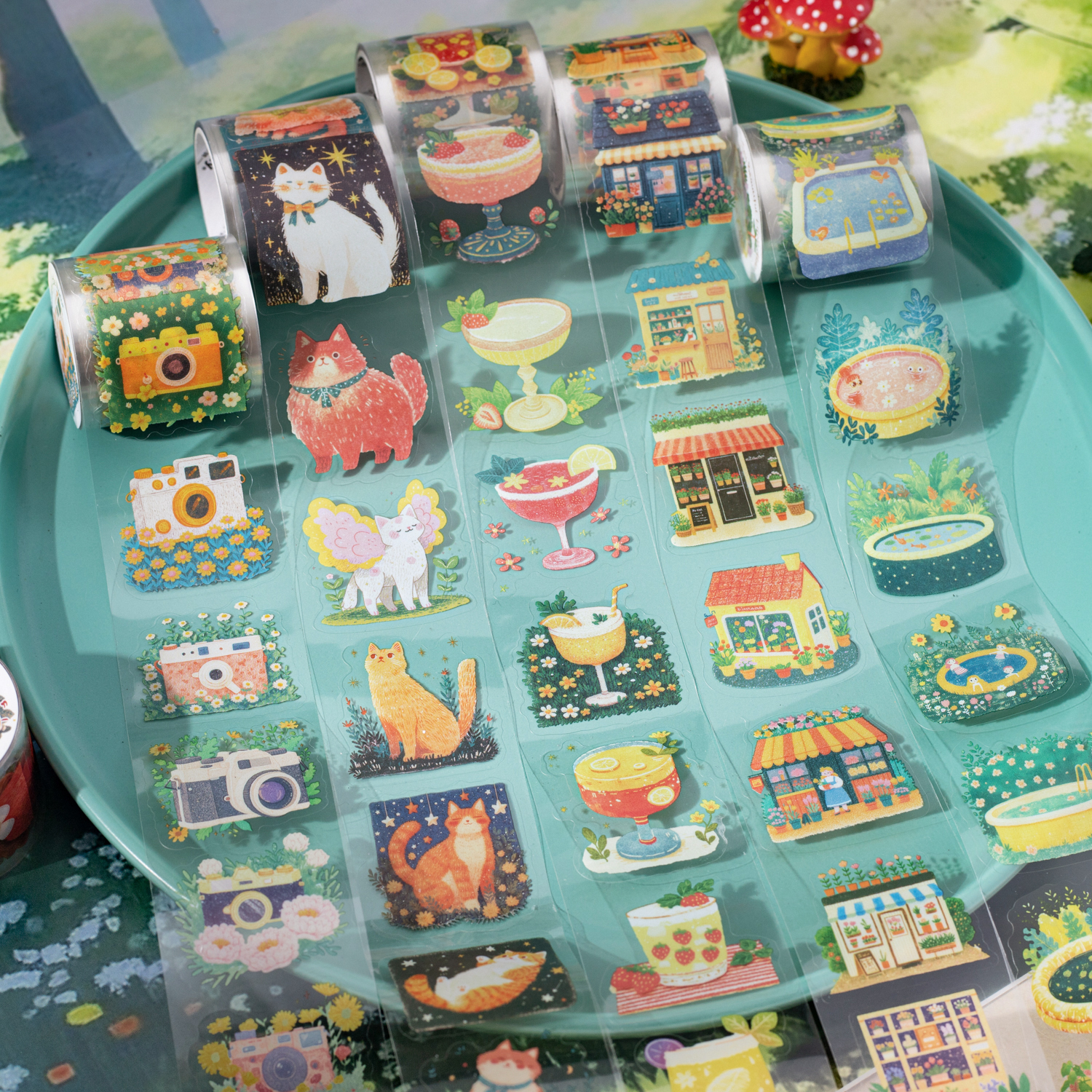 PET 테이프 - 40mm*200cm 그래피티 가든 시리즈 귀여운 꽃 캐릭터