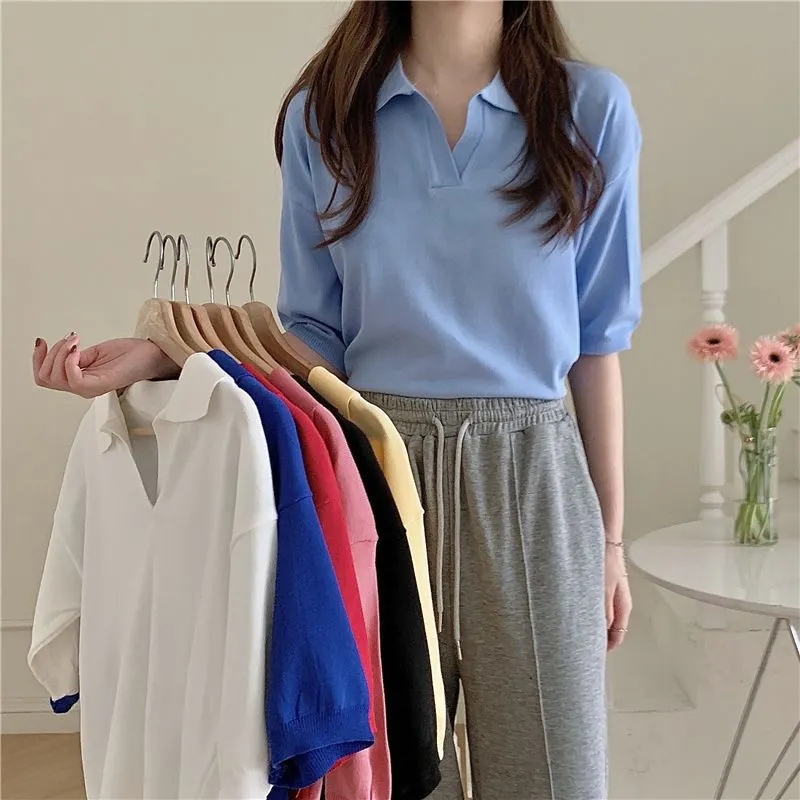 Athvotar Collared T-Shirts For Women's Summer New Korean Version Of Thin Ins Wind Korean Version Of Short-Sleeved Top Trend