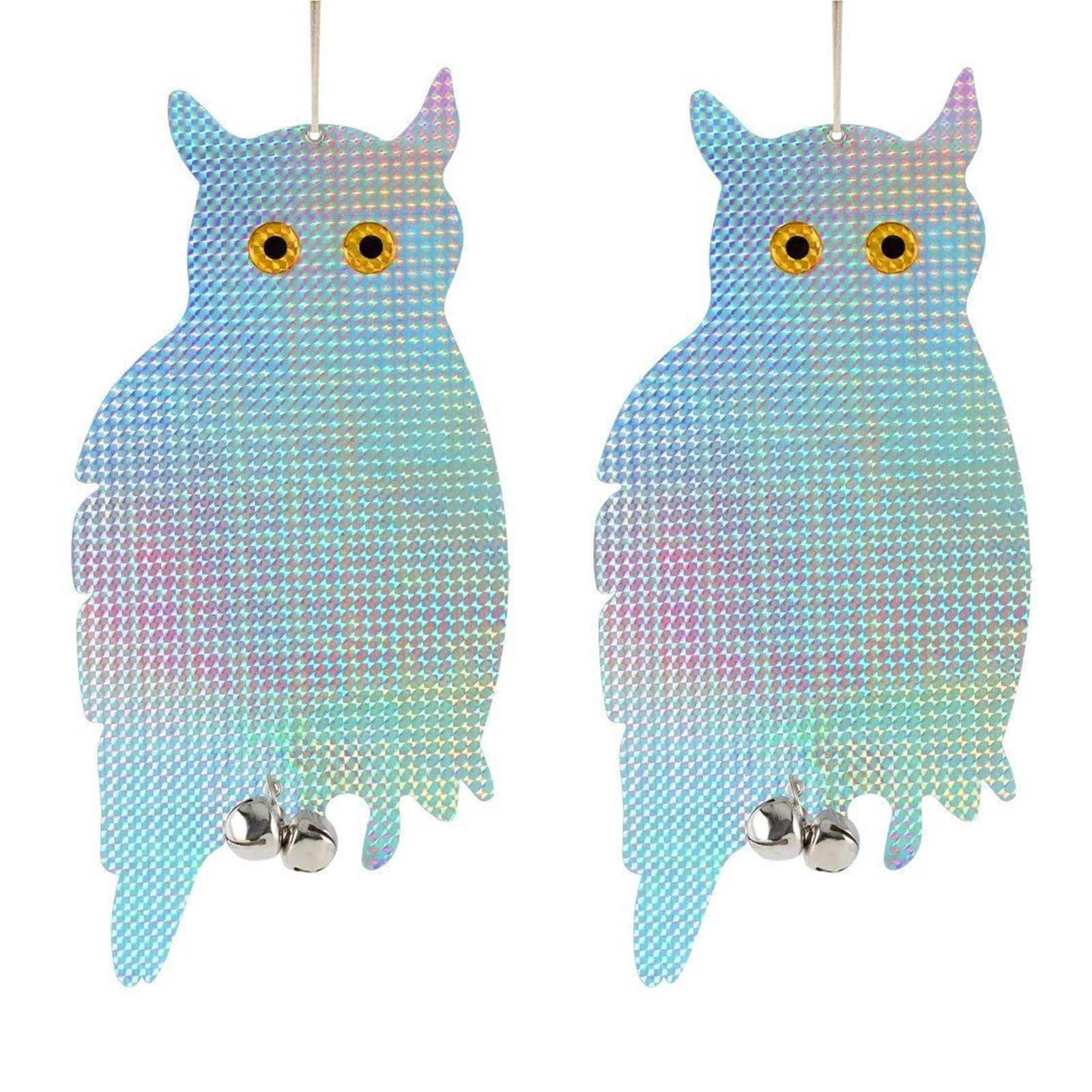 

2 Pack Owl Decoy Bird Repellent Scarecrow Hanging Reflective for Garden, 501 Original