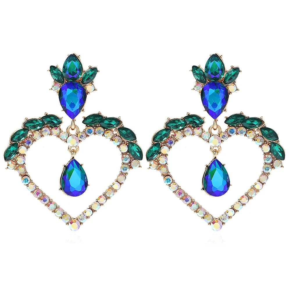 Dvacaman 2022 Valentine's Day Heart-Shaped Rhinestone Earrings For Women Shiny Statement Wedding Party Gift Crystal Drop Jewelry