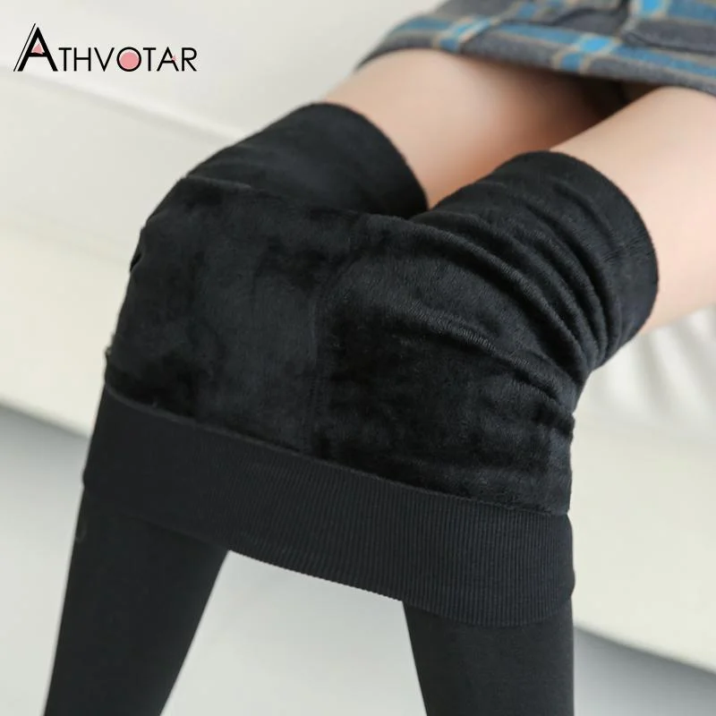 ATHVOTAR Winter Warm Leggings Women High Waist Thicken Thermal Leggins Velvet Elasticity Super Slim Legging Women