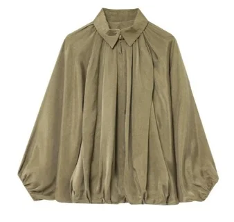 Nigikala Nigikala Women's Explosive Fashion Casual Bubble Sleeve Silk Shirt