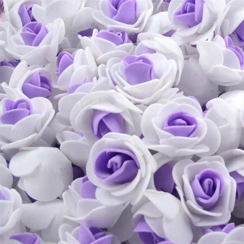 50PCS PE Foam Artificial Rose Flower Head Handmade DIY Wedding Home Decoration DIY Scrapbooking Double color Fake Flowers Craft