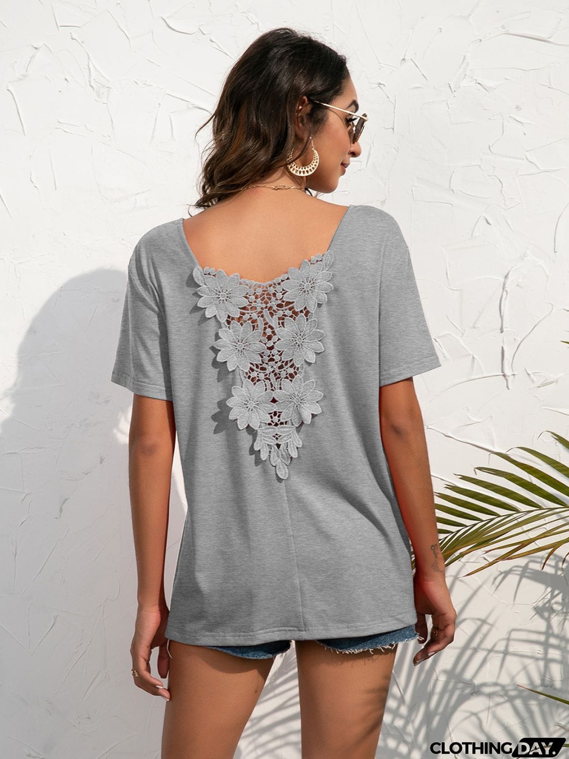 Lace Trim Short Sleeve Top