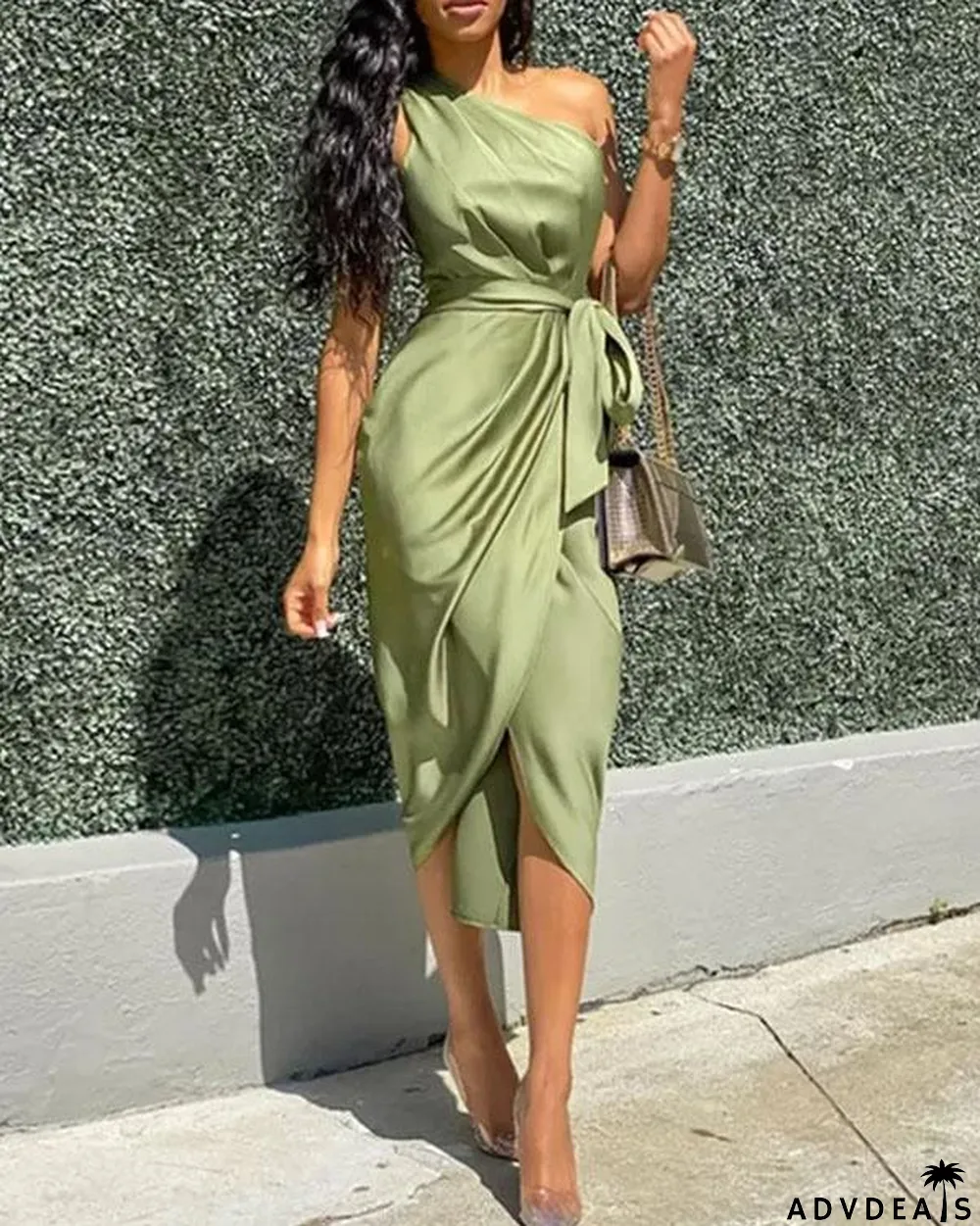 Oblique Shoulder Sheath Party Dress