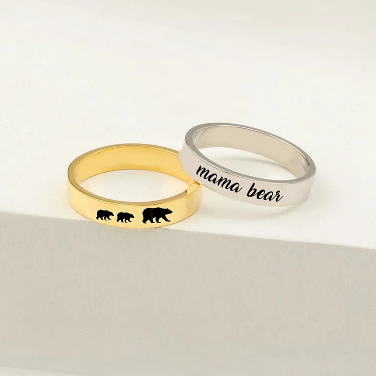 For Mother - You Are the Best Mama Bear in the World Mama Bear Stacked  Ring - 2 Rings Set