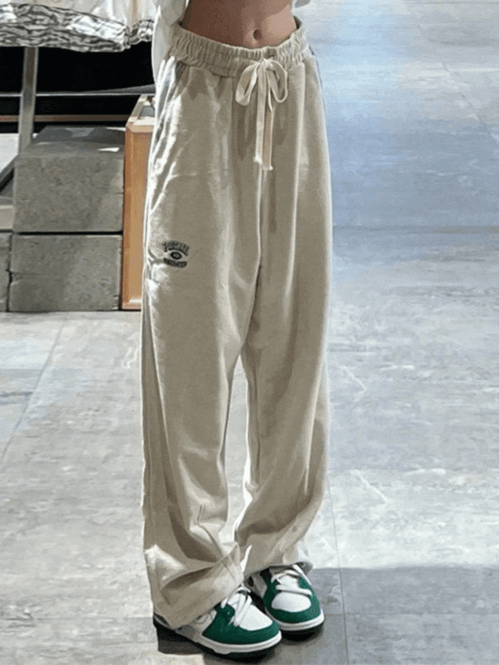 Brownm Embroidered Straight Leg Casual Sweatpants