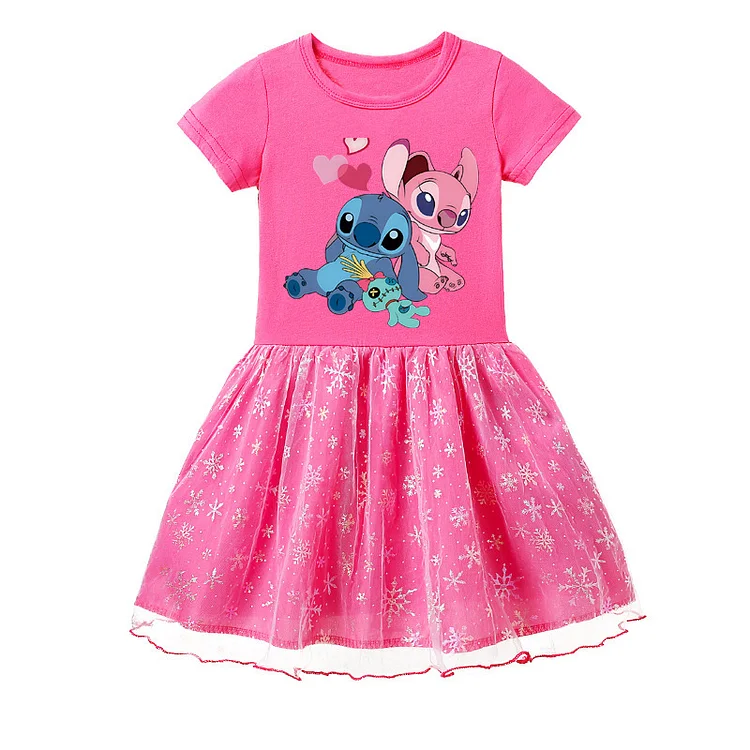 Mayoulove Stitch Mesh Dress - Adorable and Breathable Girls' Summer Clothing with Stitch Theme - Perfect for Fans of Disney's Lilo and Stitch - Ideal for Girls Aged 4-8-Mayoulove