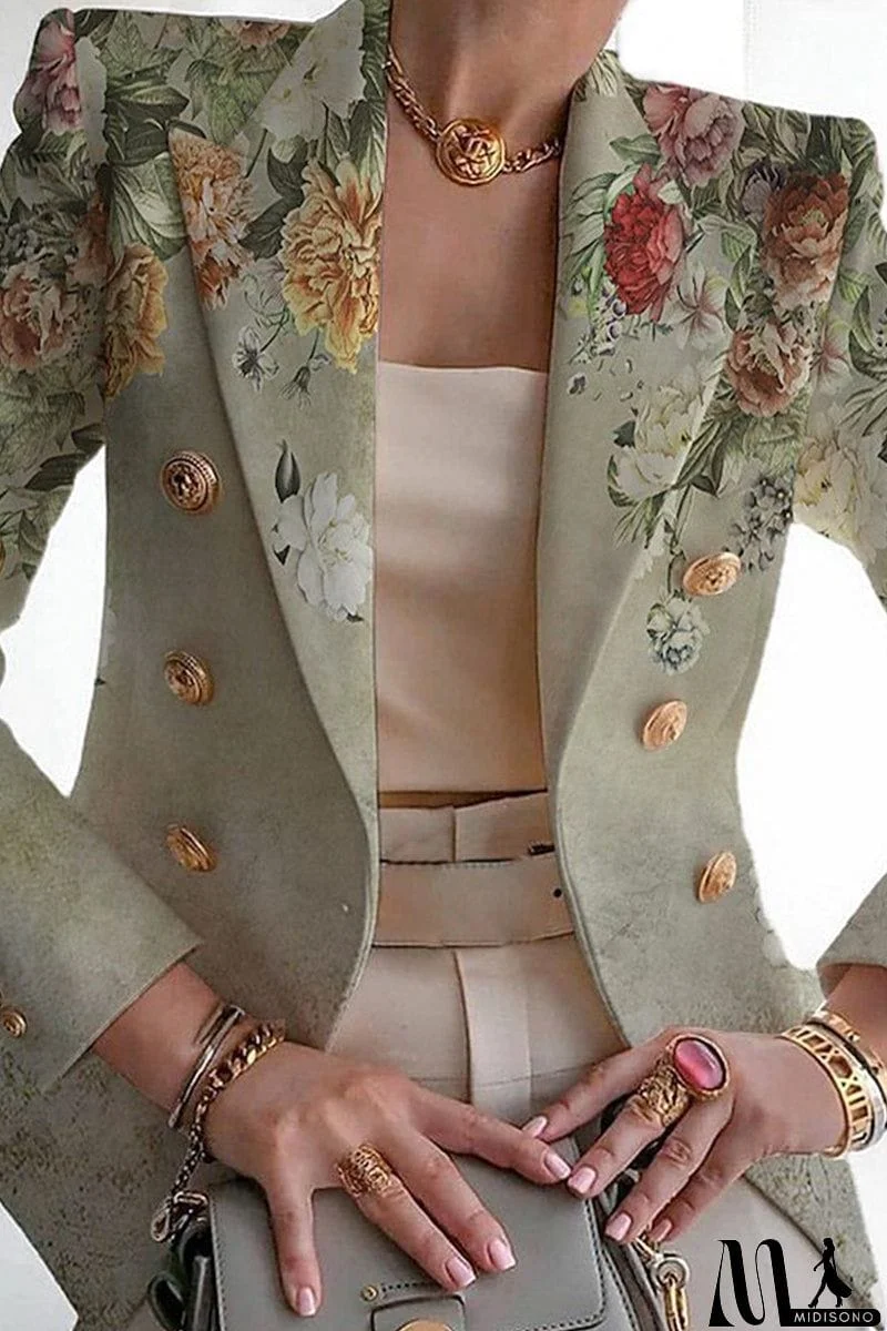 MidiSono - Casual Print Patchwork Cardigan Turn-back Collar Outerwear