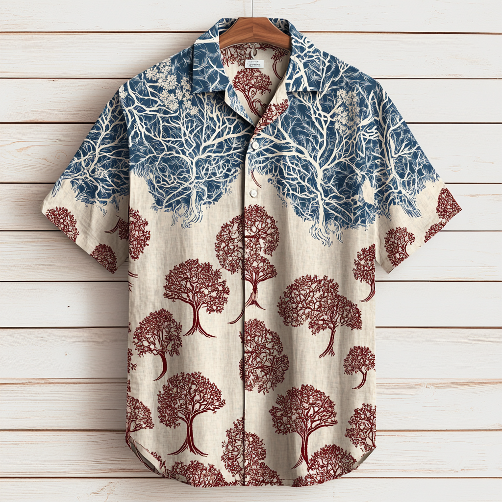 Viking Tree Of Life Celtic Mythology Art Men's Linen Hawaiin Linen Shirt / Rvogue / Rvogue