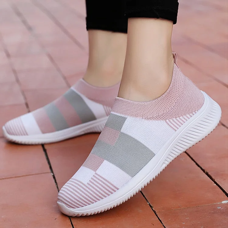 Women Flats Mix Color Knitted Sneakers Women Slip On Flat Shoes Woman Plus Size Casual Chaussure Femme Summer Autumn Footwear