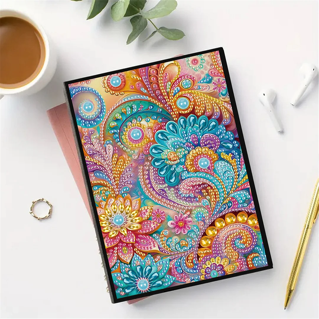 2pcs Flowers Partial DIY 50 Pages A5 Diamond Painting Notebook for Study Home