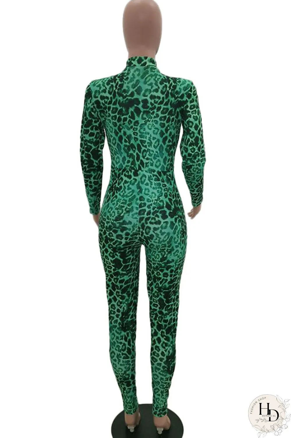 Blue Sexy Print Polyester Long Sleeve O Neck Jumpsuits
