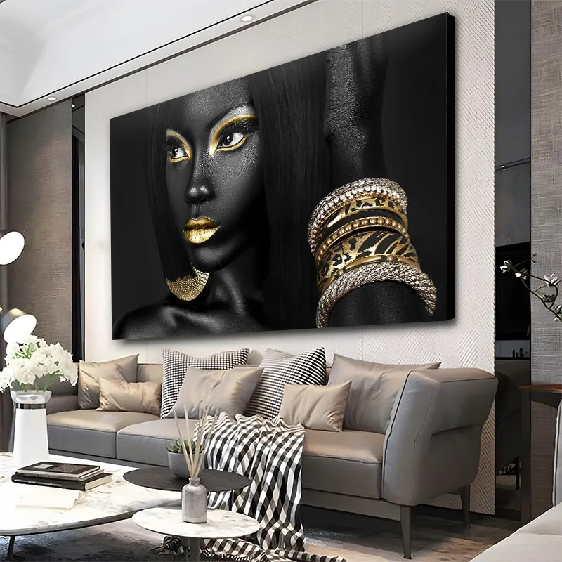 African American Black Woman Gold Woman Canvas Wall Art