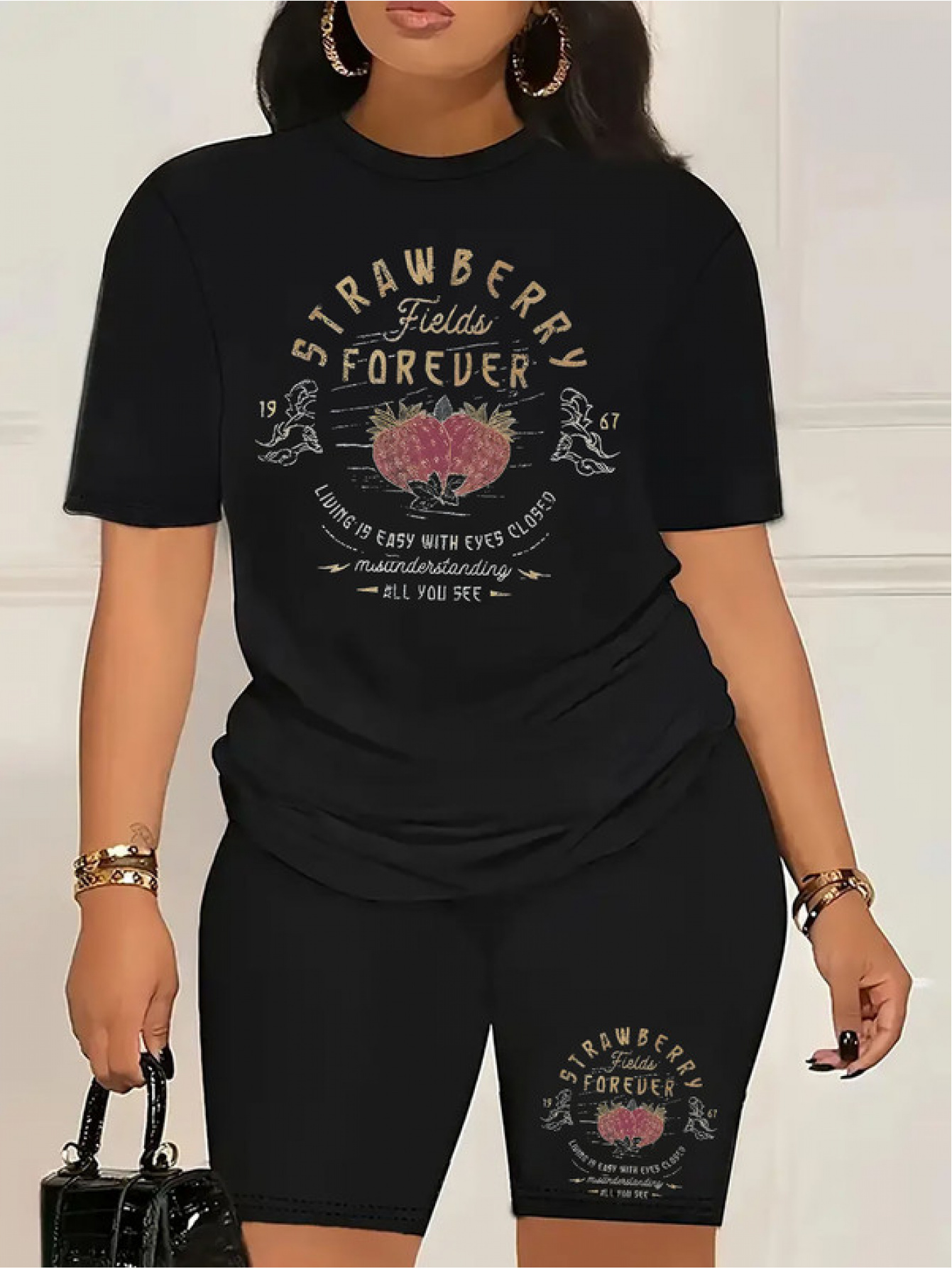 Casual Fashion Summer Two-Piece Fun C- Calvin Printed T-Shirt Shorts Ladies Two-Piece Set Exercise Yoga Set Lightweight& Breathable Comfort Fit