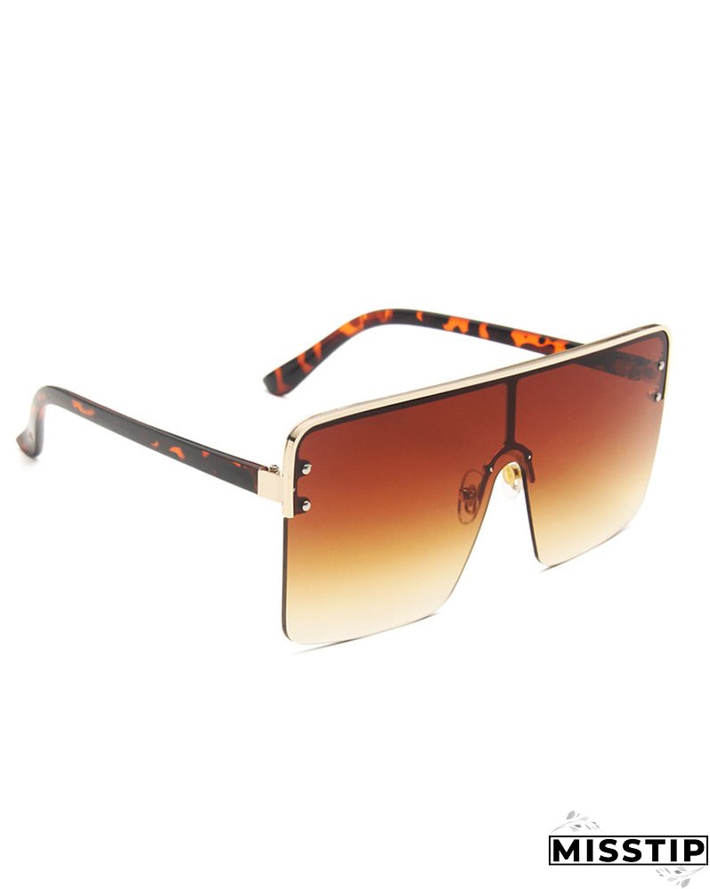 1Pair Half Metal Frame Ombre Lens Flat Top Sunglasses