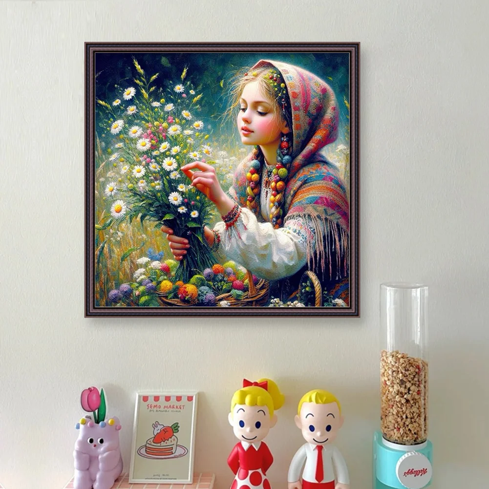 11CT Full Stamped Cross Stitch - Girl(Canvas|50*50CM)