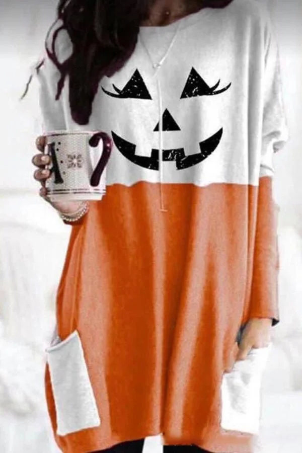Printed Pocket Long Sleeve Colorblock Sweatshirt-Allyzone-Allyzone