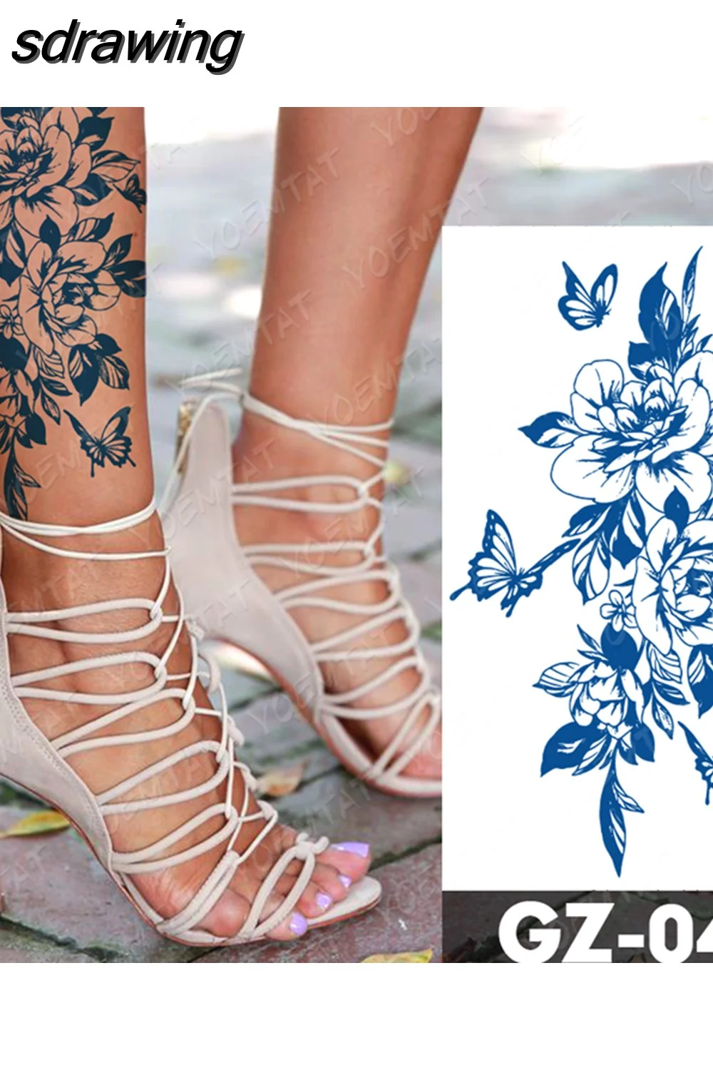 sdrawing Ink Tattoos Body Art Lasting Waterproof Temporary Tattoo Sticker Rose Flower Pearl Tatoo Arm Fake Butterfly Peony Tatto