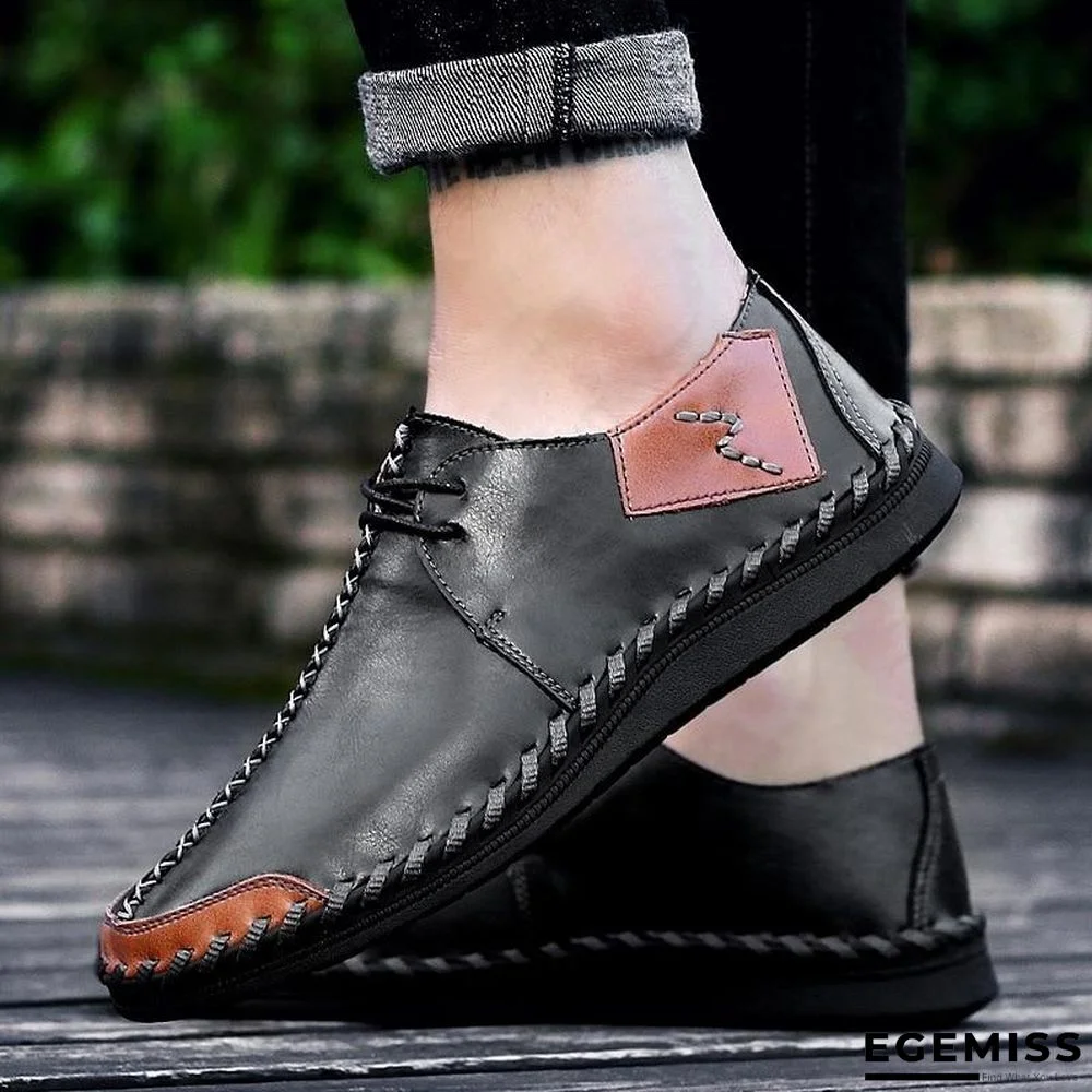 Men Casual Cow Leather Light Comfortable Split Leather Flats Shoes | EGEMISS