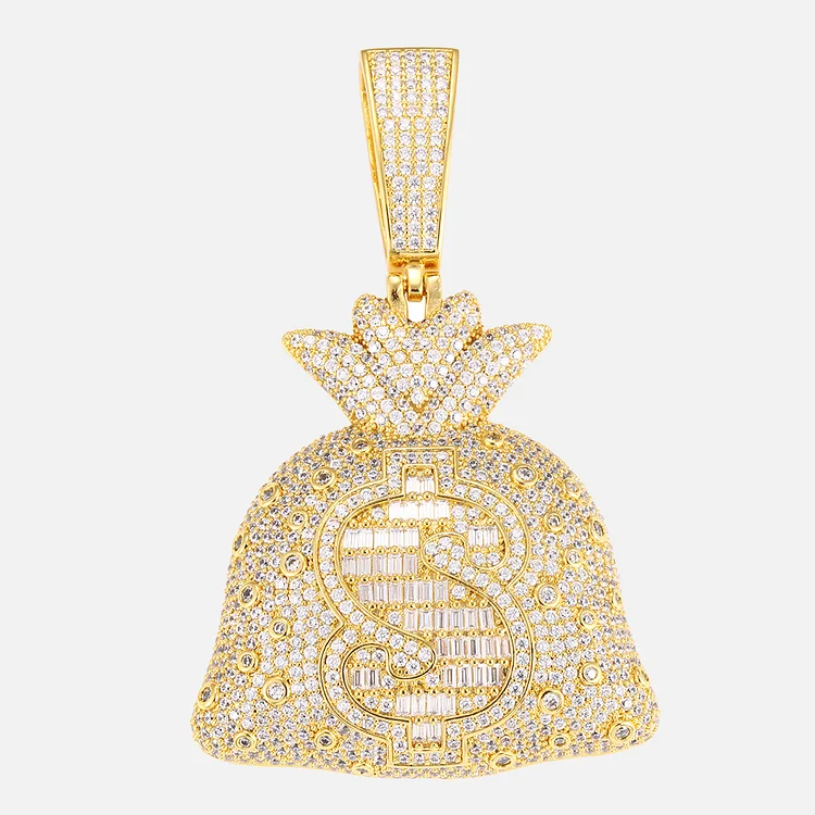 Iced Out Dollar Money Bags Pendants Hip Hop Bling Bling