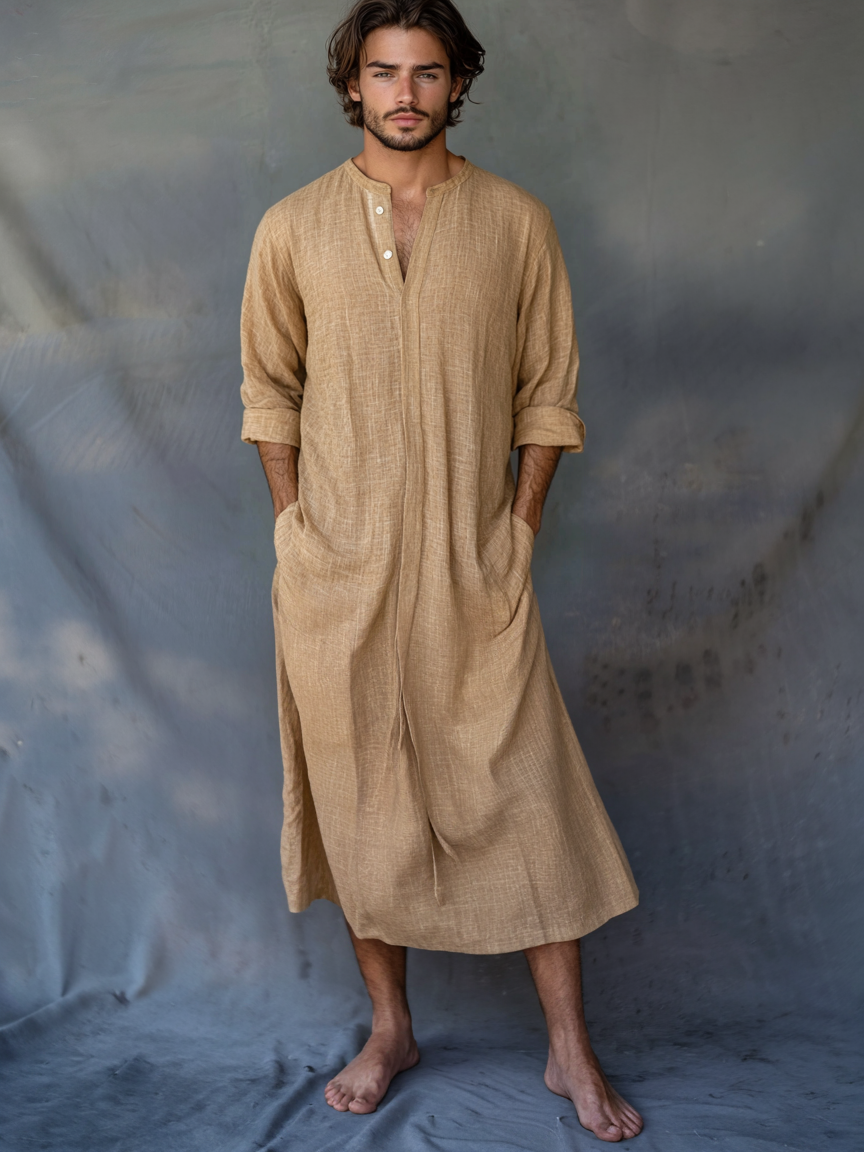 Khai Linen V-neck Kaftan