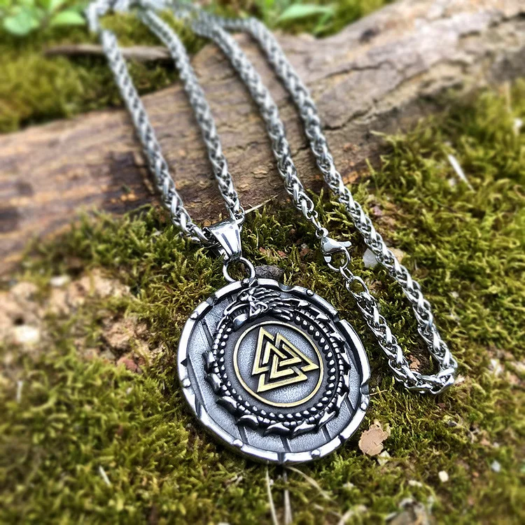 Coutureaura Valknut Viking Dragon Ouroboros Pendant Necklace