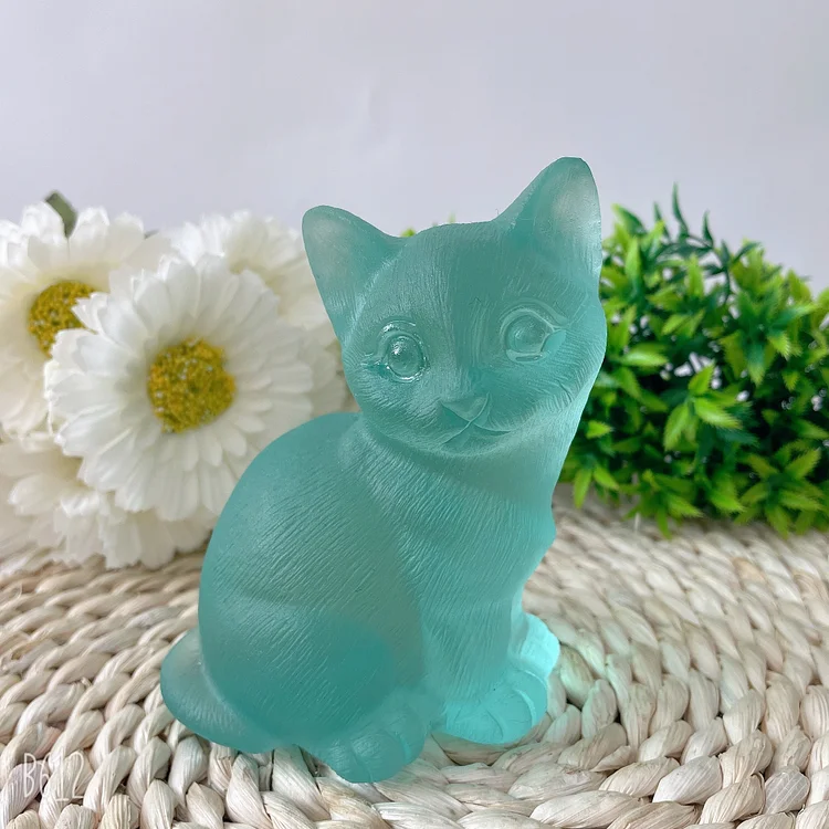 4.7" Glass Cat Crystal Carvings Animal