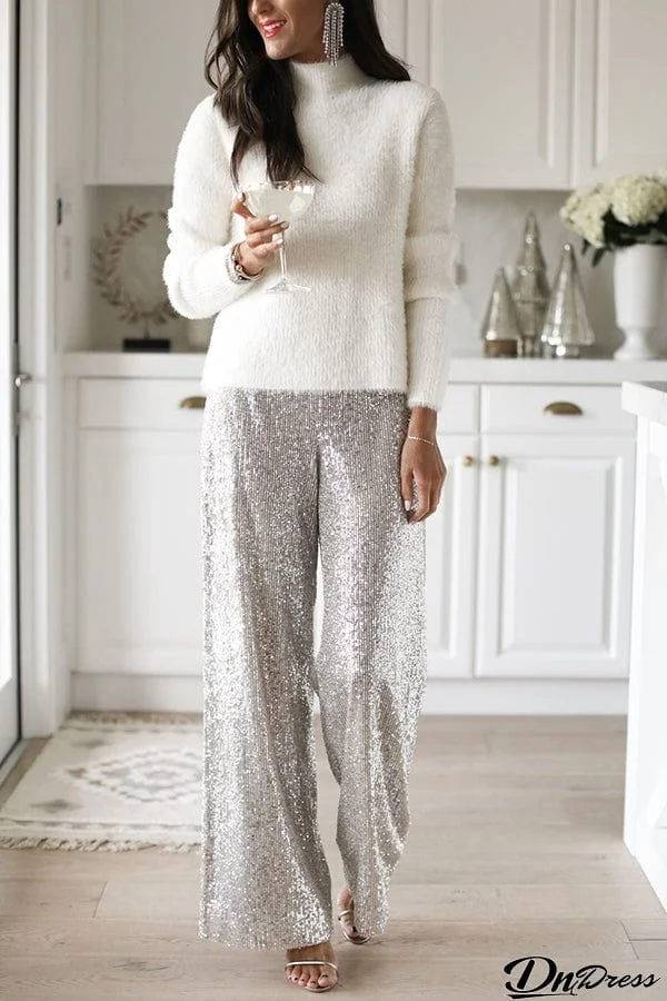 Special Treat Sequin High Rise Wide Leg Party Pants
