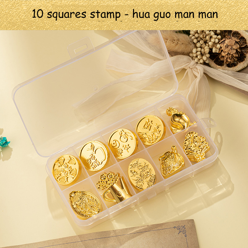 Journalsay Boxed Vintage Christmas Constellation Decor Alloy Fire Paint Seal Head Set 