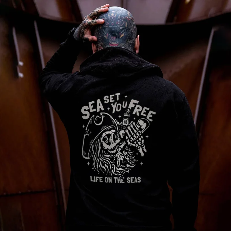 Skeleton Sea Set You Free Life On The Seas Men's Hoodie -  