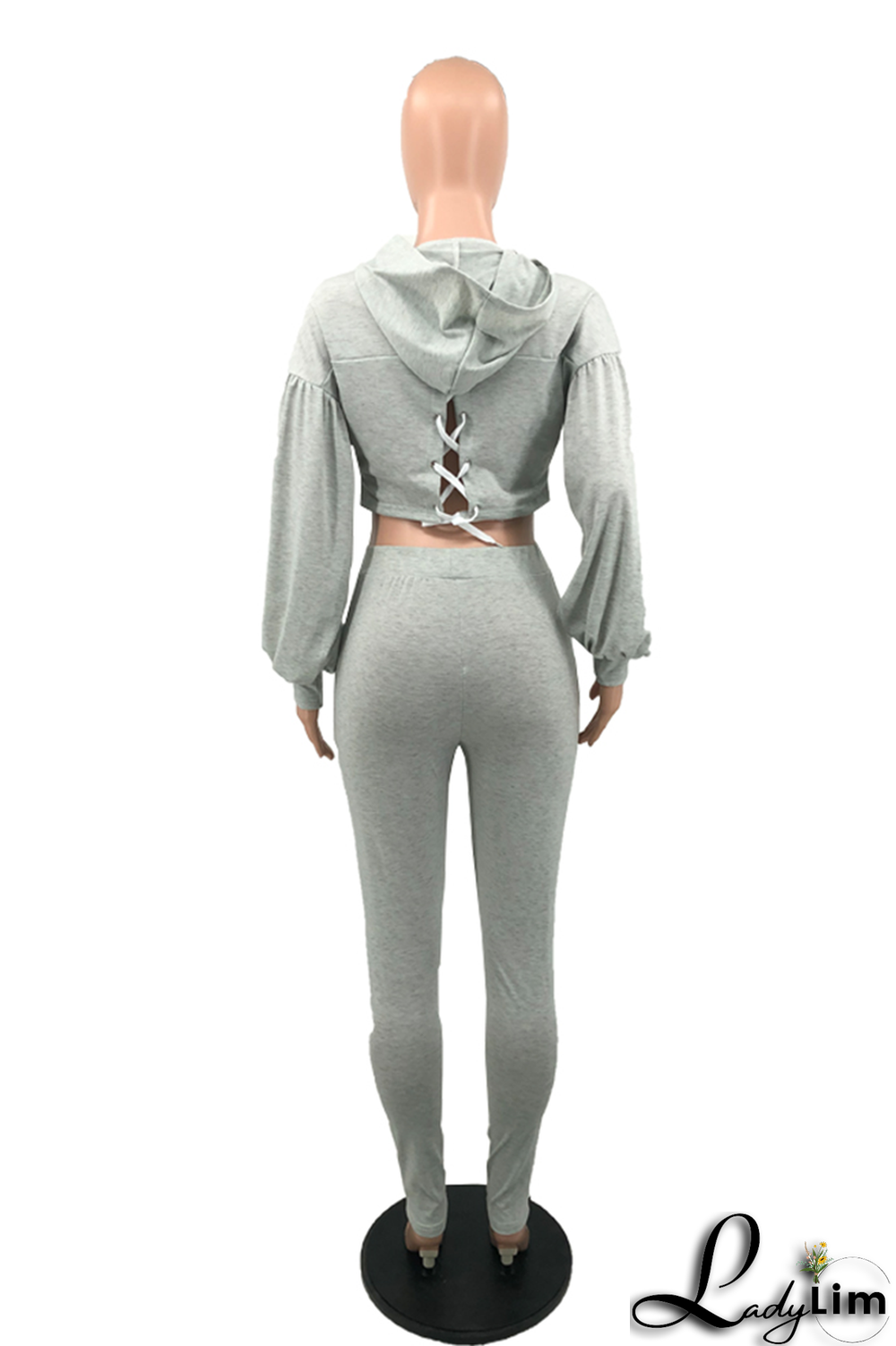 Black Casual Solid Draw String O Neck Long Sleeve Two Pieces