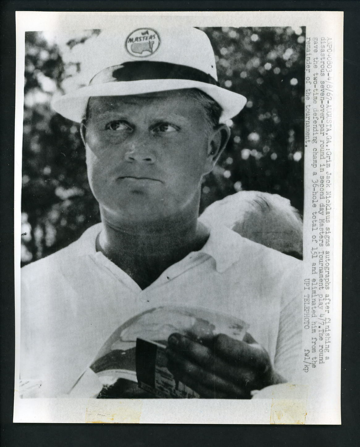 Jack Nicklaus misses cut at the 1967 Masters Press Photo Poster painting