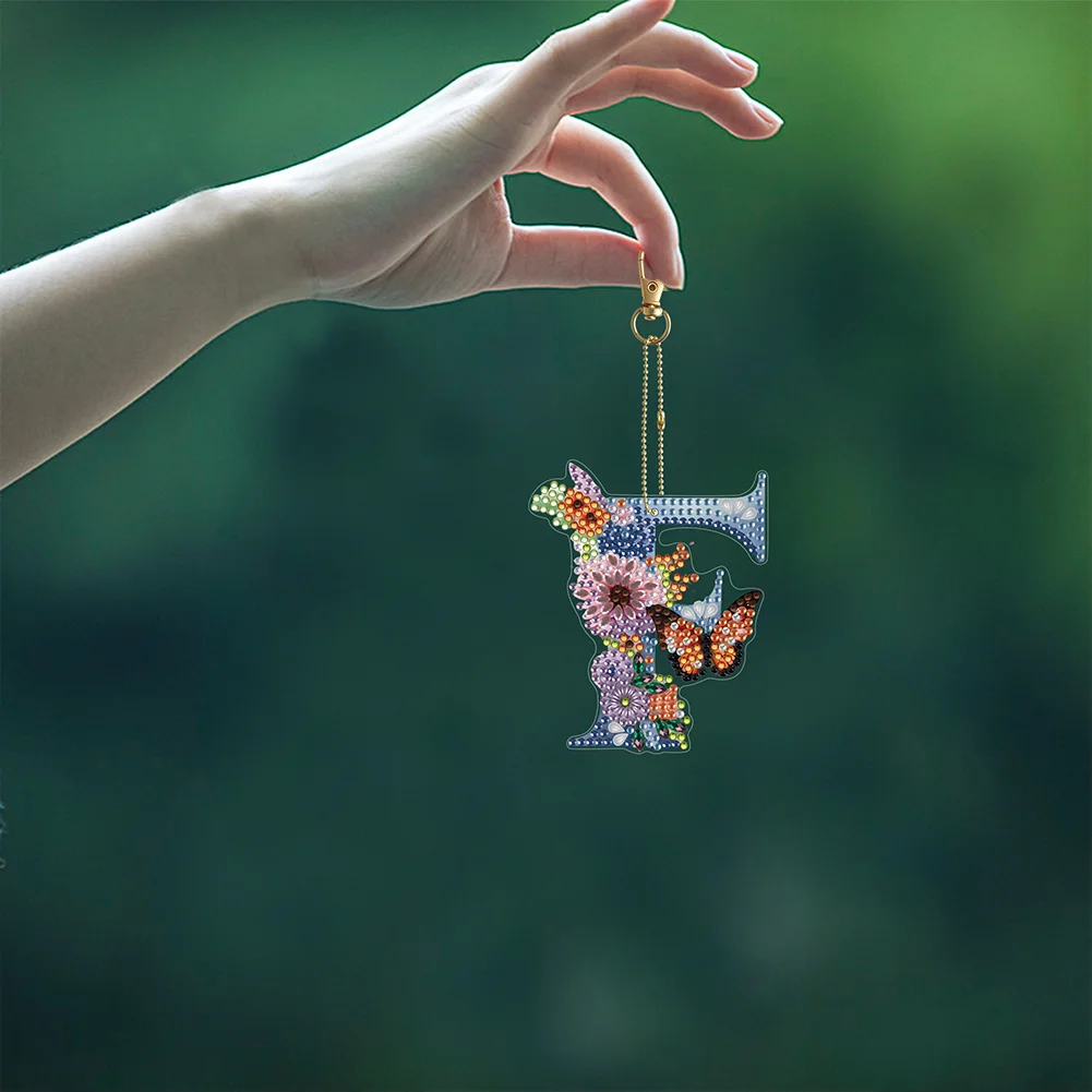 DIY F Diamond Art Key Rings Lettter Keychain Supplies Gift for Kids(Double Sided)