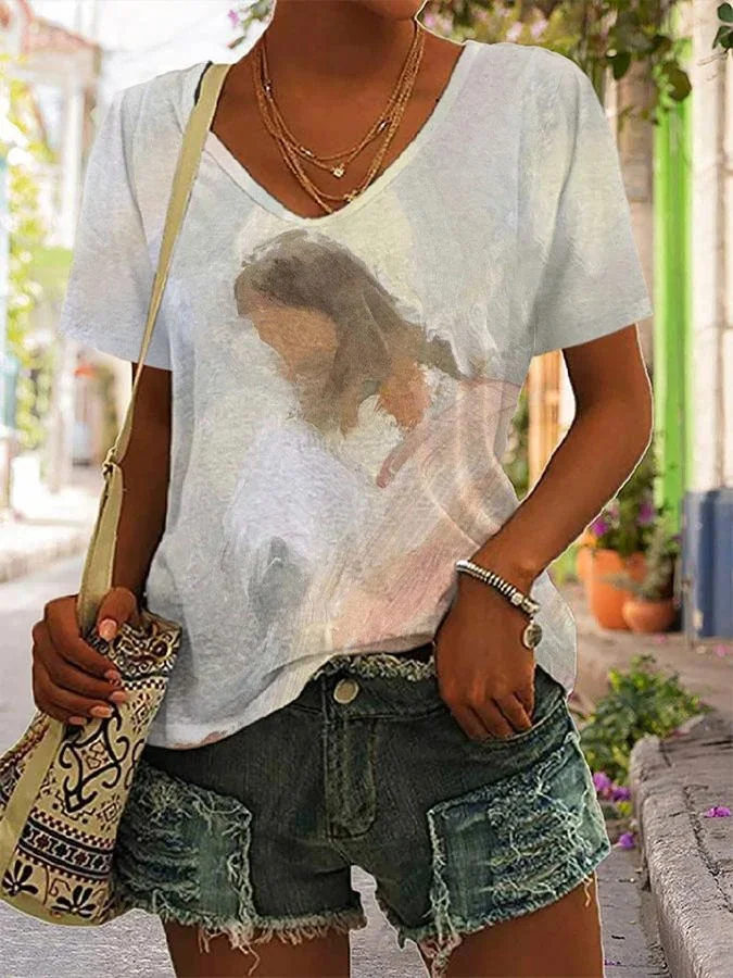 Women's Faith in Jesus Print V Neck T-Shirt