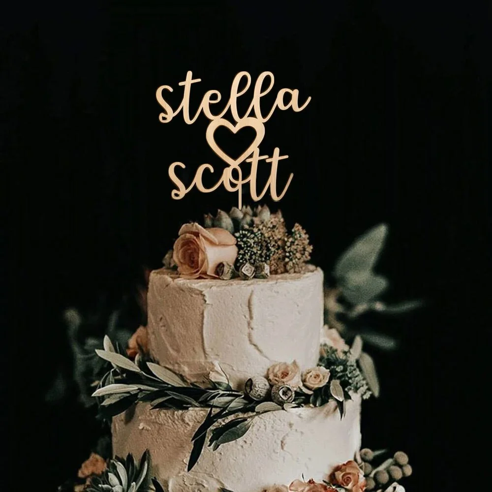 Personalised Wedding Cake Toppers Wooden Happy Birthday Cake Decor Acrylic Mr & Mrs Wedding Engaged Party Anniversary Supplies