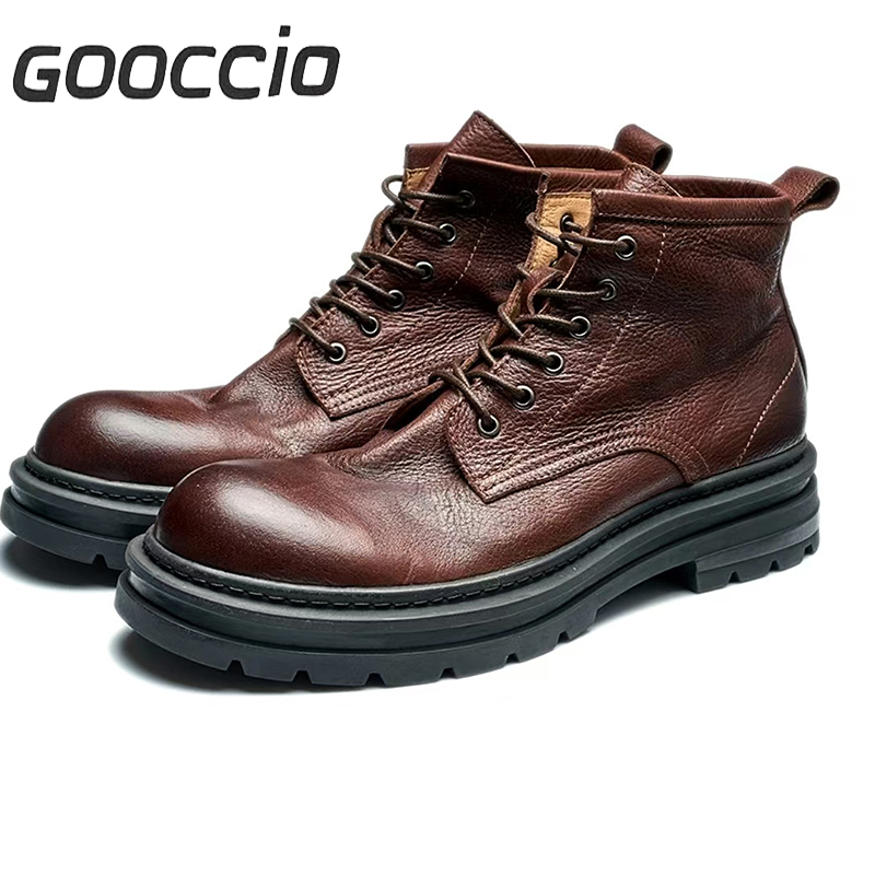 DT196 Retro-Style Cowhide Martin Boots For Men GOOCCIO   