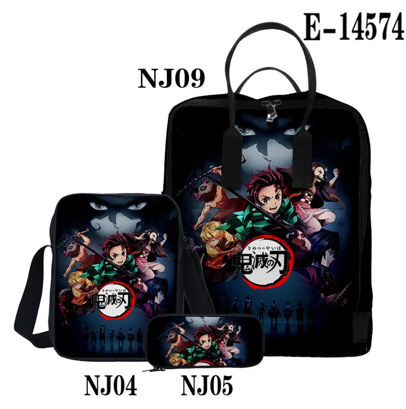 Buzzdaisy Casual Stylish Demon Slayer 3D Backpack With Two Shoulders For Women Men 3-pieces Set