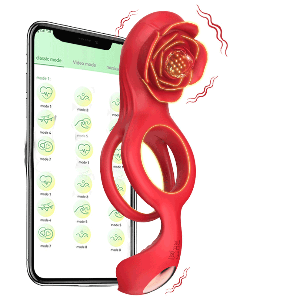 Rose Lock Double Ring Penis Clitoral Stimulation App Remote Control - Rose Toy