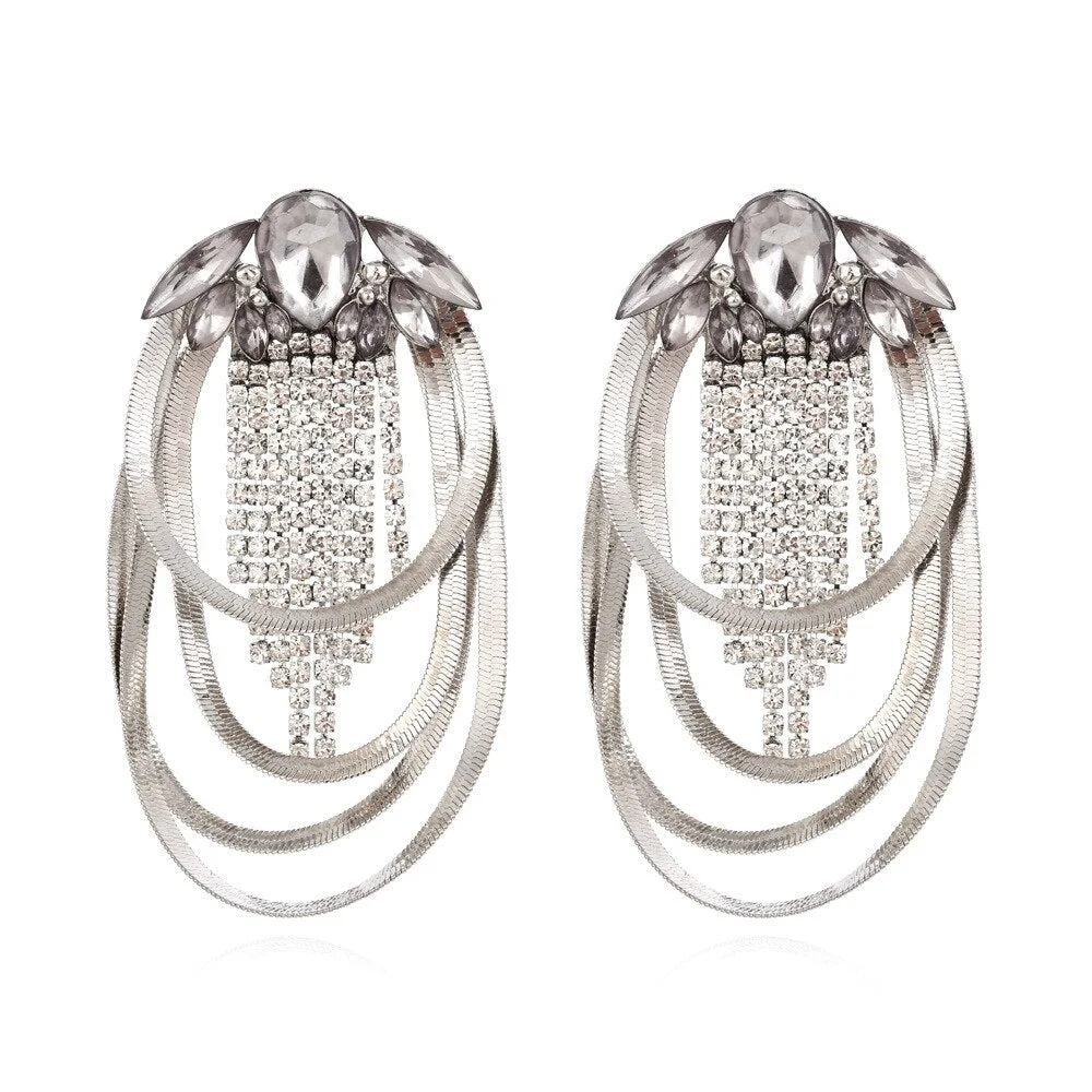 Dvacaman 2020 New Fashion Personality Glass Stones Ear Cuff Tassel Earrings for Women Rhinestone Ear Cuff Wrap Stud Clip Earring