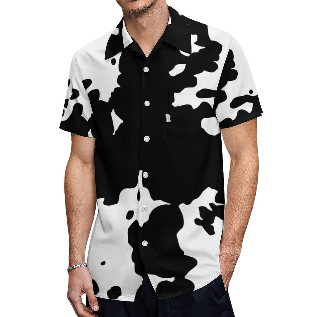 Black White Country Cow Farm Love Hawaiian Shirt Mens Button Down Plus Size Tropical Hawaii Beach Shirts