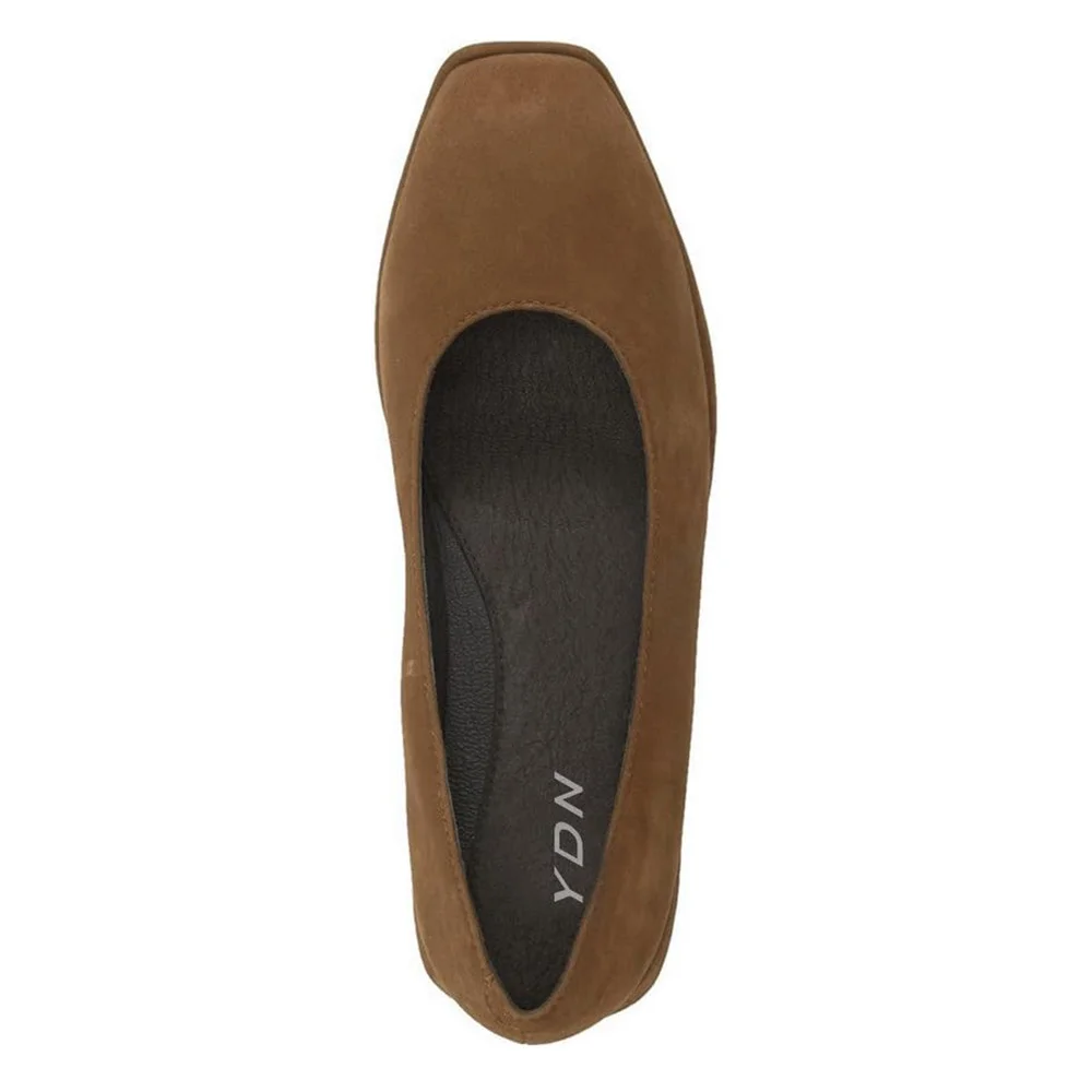 Vegan Suede Slip-On Square Toe Flat Shoes for Women in Brown