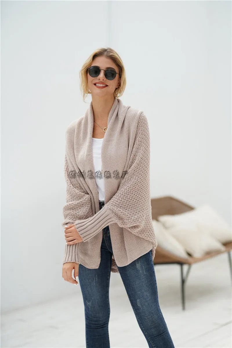 2021 new style bat sleeve large size long knitted cardigan sweater women's jacket women's sweater