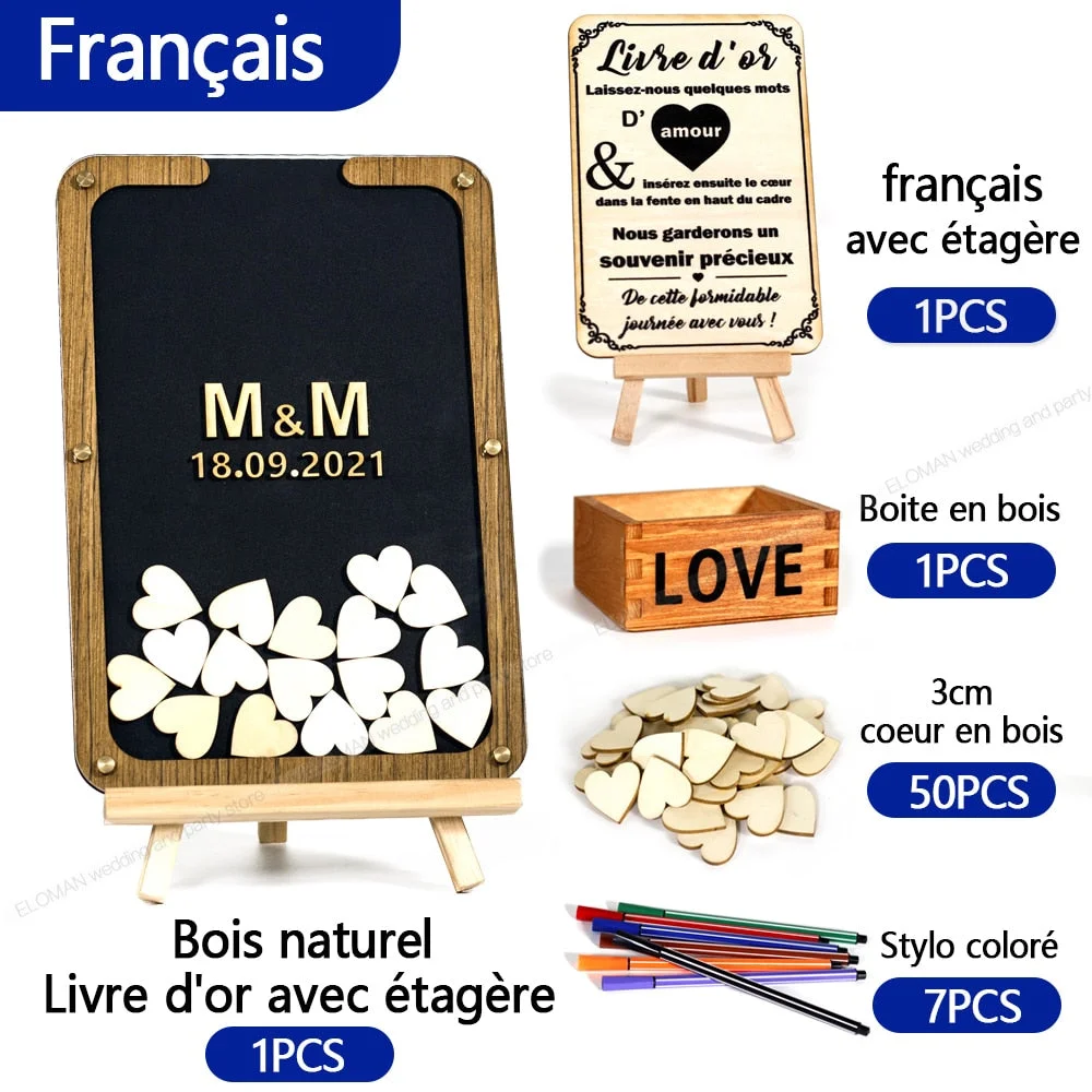 Custom signature Wedding Guest Book Acrylic Wooden Heart Wedding Decoration Alternative For Drop Box Favor Gift