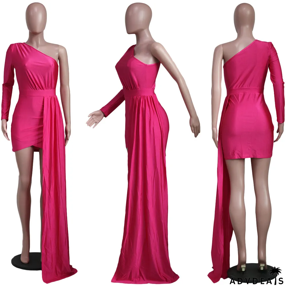 Solid One Shoulder Irregular Mini Dress