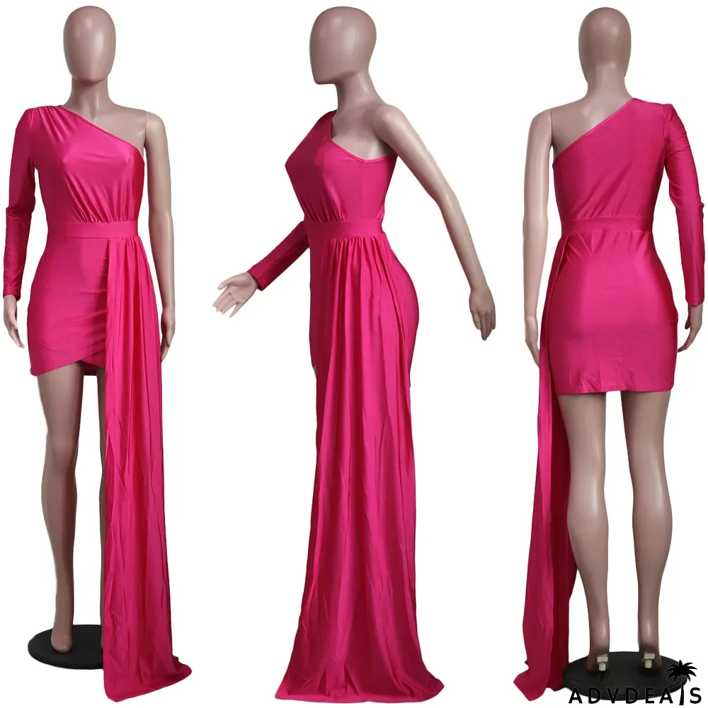 Solid One Shoulder Irregular Mini Dress