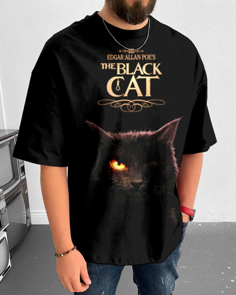 Suitmens Men's Halloween The Black Cat Short Sleeve T-Shirt 058
