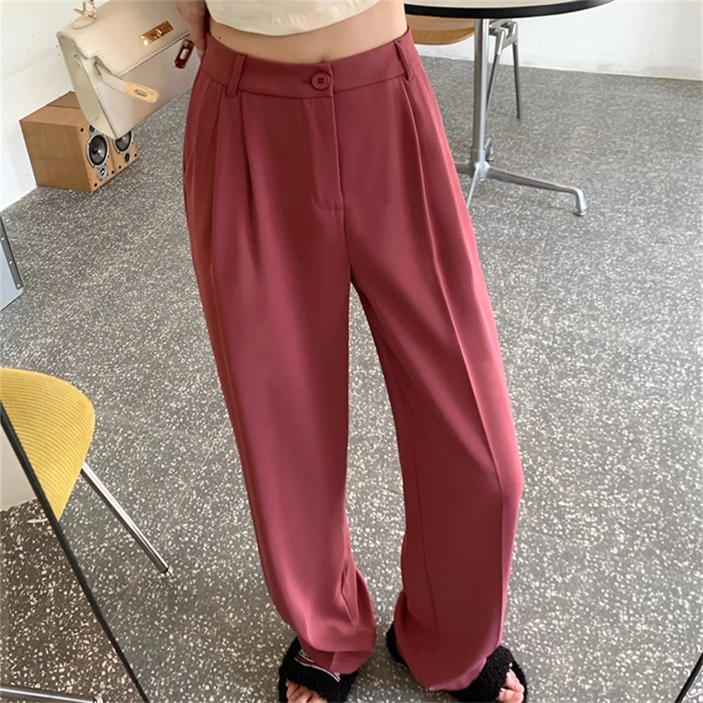 Jangj Alien Kitty 2022 Summer Pants Women Lazy Style Solid Work Wear Normcore Straight Casual Chic Loose All Match High Waist Trousers