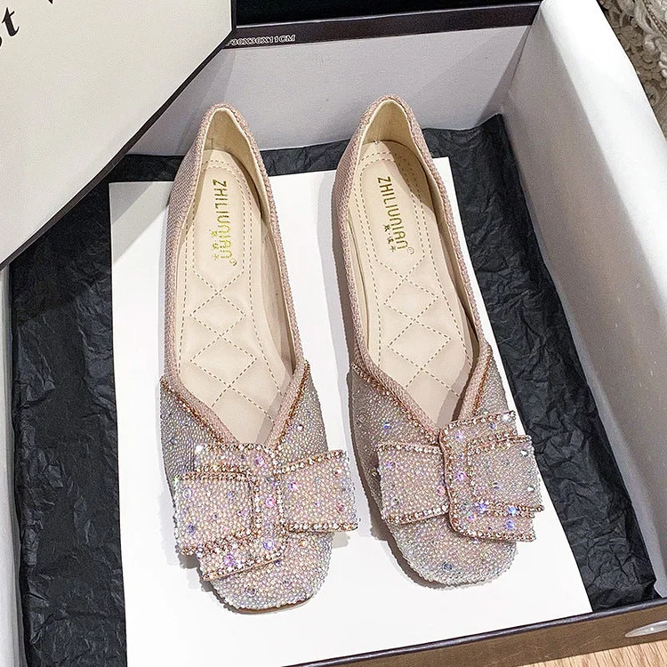 vanccy Women's Rhinestone Flats Fashion Sequin Wedding Shoes QueenFunky