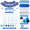 Birthday Decorations, Happy Birthday Banner with Birthday Balloons, Honeycomb Balls, Hanging Swirls, Circle Dots Garland, Happy Birthday Party Decorations for Women Men Boys Girls (Blue)